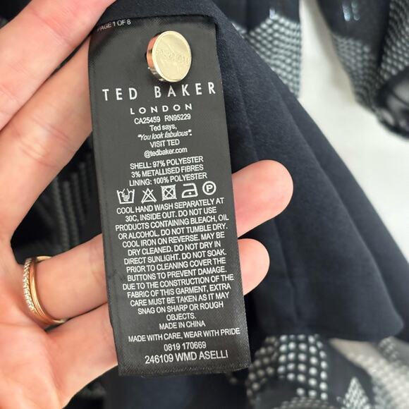 Ted Baker London Aselli Atlas Long Sleeve Midi Dress in Black Chevron - Size 1 - Picture 6 of 9